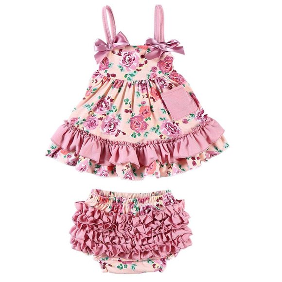 Other - Baby Girls Floral Pink Swing Top Dress Ruffle Outfit